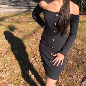 Black button down off the shoulder dress